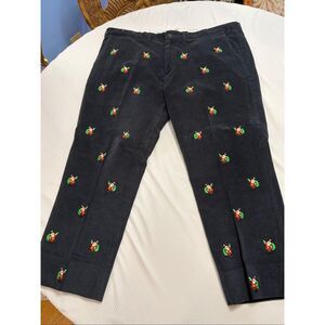 Castaway Nantucket Men’s Navy Blue Corduroy Santa Embroidered Pants Size 46